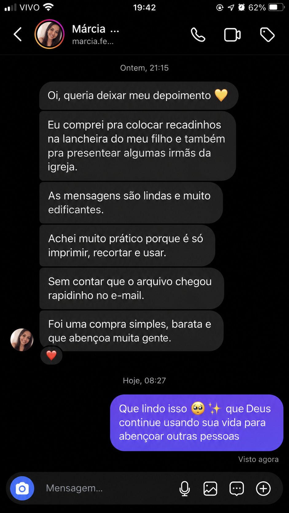 Depoimento de Márcia sobre os Cartõezinhos de Fé